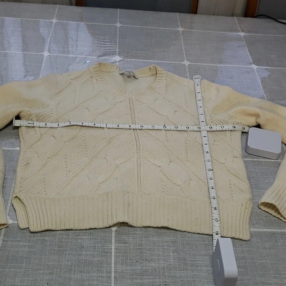 Madewell Women Cream Chevron Merino Knit Crop Long Sleeve Pullover Size S